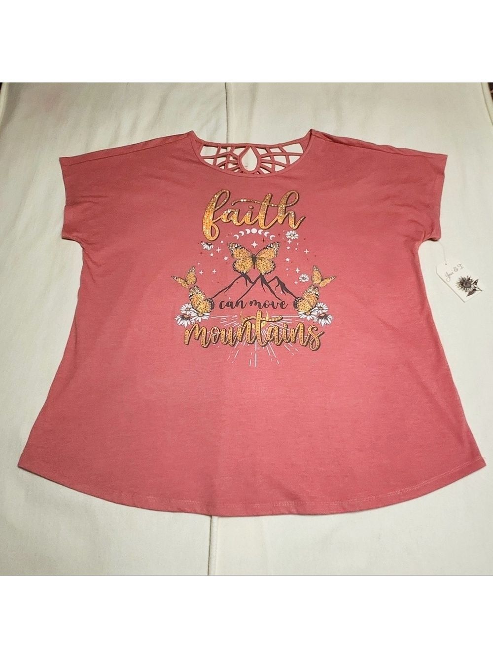 Joei & I Pink Butterfly Christian Graphic T-Shirt 2XL - Picture 5 of 8